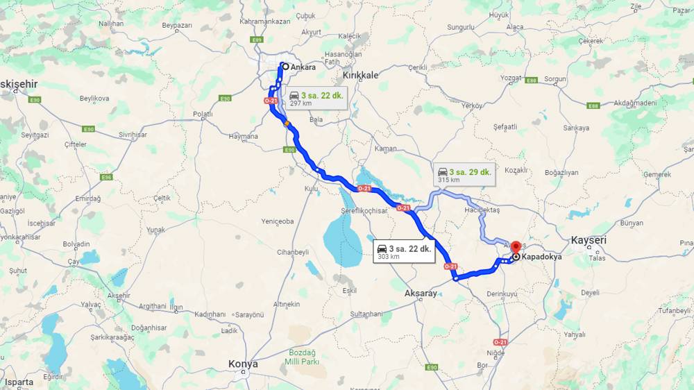 Ankara Kapadokya Arası Kaç Km?